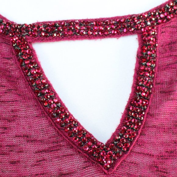 Juicy Couture Merlot Crystal Wrapped Neckline Knit Tunic, Size Medium - Picture 6 of 8